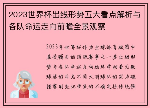 2023世界杯出线形势五大看点解析与各队命运走向前瞻全景观察